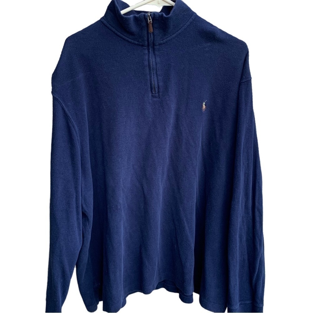 Polo Ralph Lauren Mens 1/4 Zip Estate Rib Pullover Sweater Navy Blue Size XL